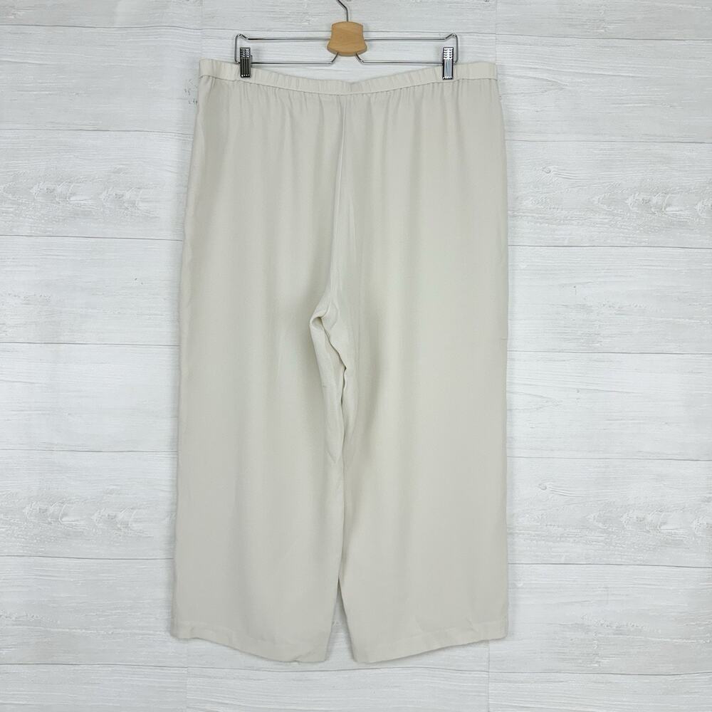 Eileen Fisher Size XL Silk Georgette Crepe Cropped Pants Wide Leg Pull On Bone - Picture 6 of 16